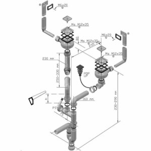 Двойной сифон 114-PP-114-POPUP CRYSTALIX, STYLUX квадратный