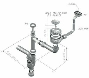 Одинарный Сифон для мойки Alveus FI 114 c горизонтальным переливом ECO, NEW